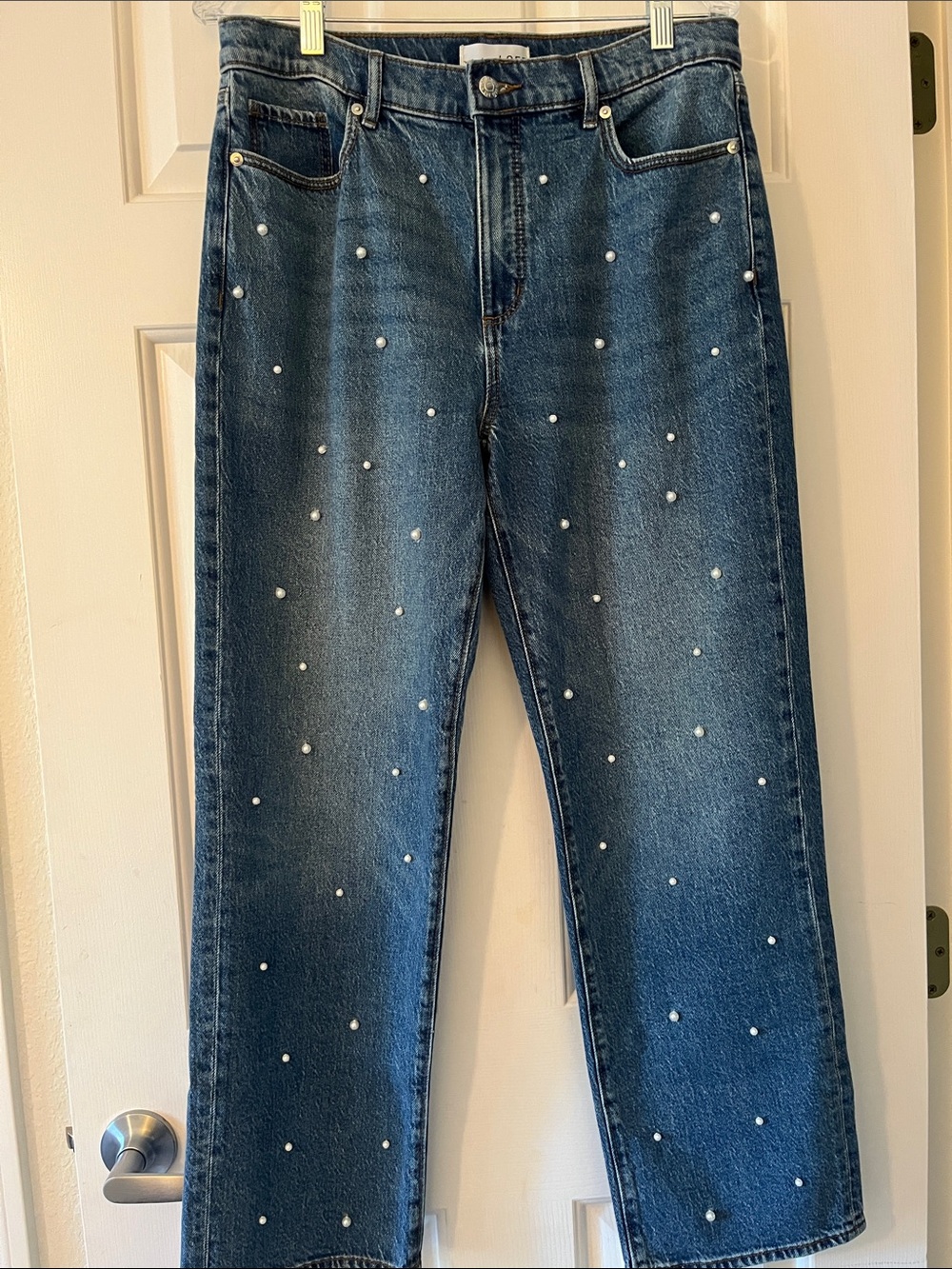 NWOT LOFT Dark Blue Pearl-Accent wide Leg Jeans
